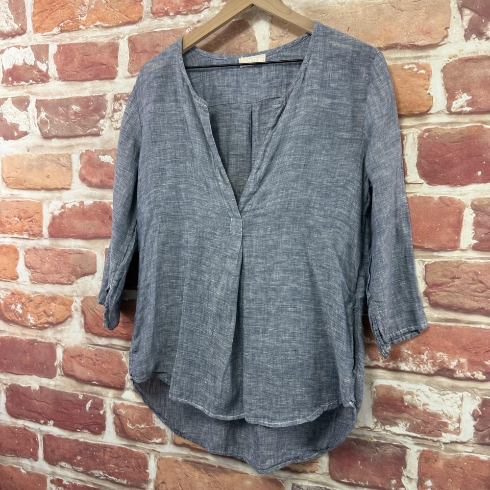 CP Shades Top Women's Small Blue Linen Beachy Casual Capsule Pocketed Shirt - Picture 3 of 9
